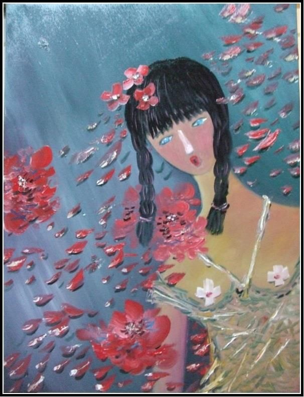 Yang Jinrui Ölgemälde - Blumenregen