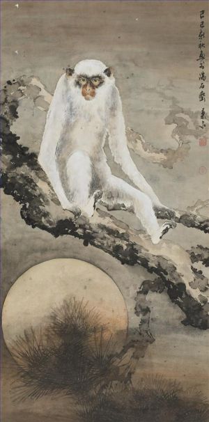 Zeitgenössische chinesische Kunst - Weißer Affe in einer Mondnacht