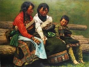Zeitgenössische Ölmalerei - Tibet-Schwestern und Brüder