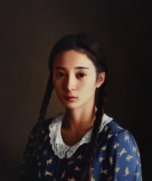 Zeitgenössische Ölmalerei - Ein Mädchen mit Zöpfen