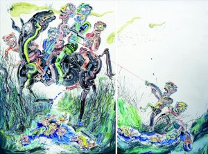 Zeitgenössische Ölmalerei - Wachen Sie von einem Pferd aus einem Traum auf
