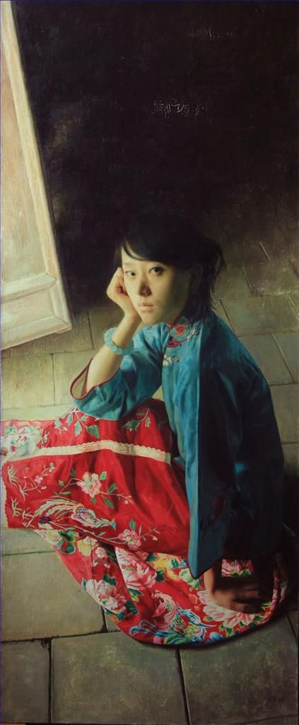 Zhang Hong Ölgemälde - Ein Mädchen in Blau