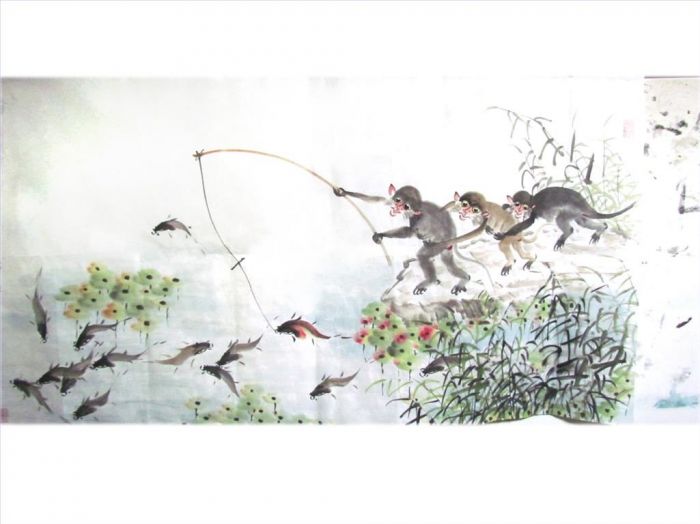 Zhang Naicheng Chinesische Kunst - Affenfischen