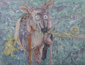 Zeitgenössische Ölmalerei - Glücksstein und seltsames Tier 2