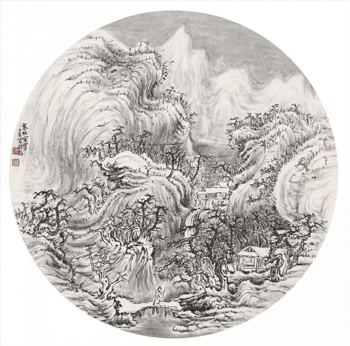 Zhang Zhengui Chinesische Kunst - Starker Schneefall im Winterwald