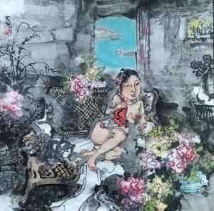 zeitgenössische kunst von Zhang Zhichao - Eine Schönheit unter den Blumen