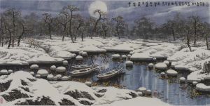 Zeitgenössische Malerei - Mondlicht über dem Schneefeld