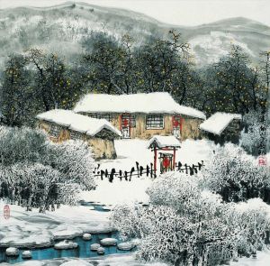 Zeitgenössische Malerei - Schnee im Dorf Shizigou