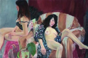 Zeitgenössische Ölmalerei - Zwei nackte Frauen
