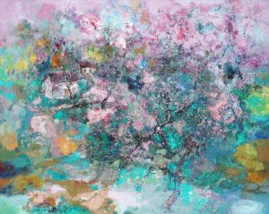 Zeitgenössische Ölmalerei - Illusionale Pfirsichblüte