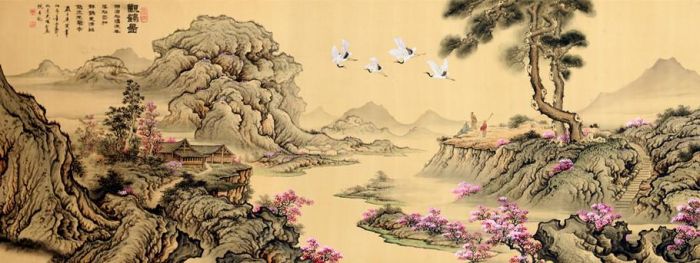 Zhou Jinshan Chinesische Kunst - Kräne