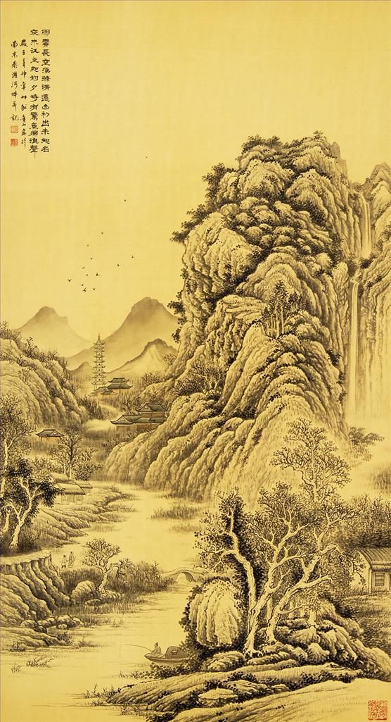Zhou Jinshan Chinesische Kunst - Gedicht in The Mountain Deep