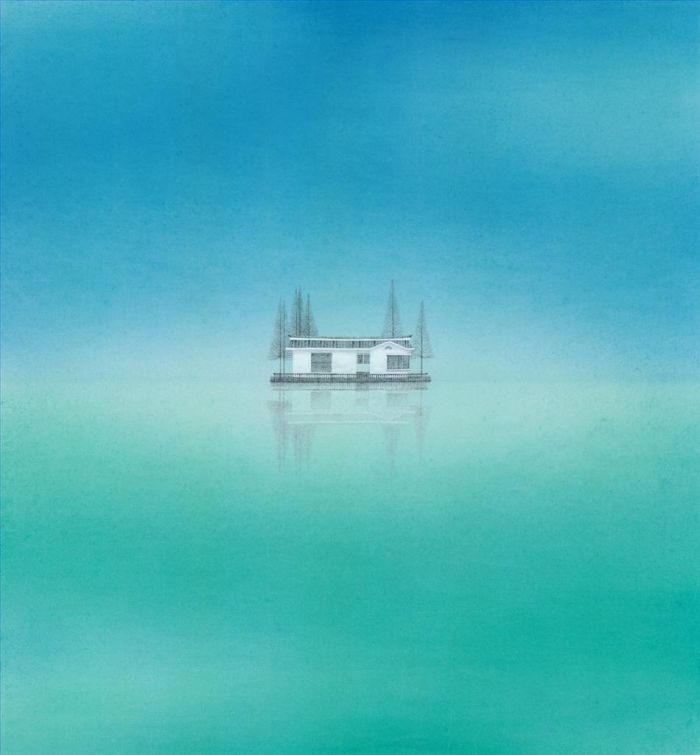 Zhu Jian Chinesische Kunst - Schwerkraftspiegel aus Blau und Grün 2