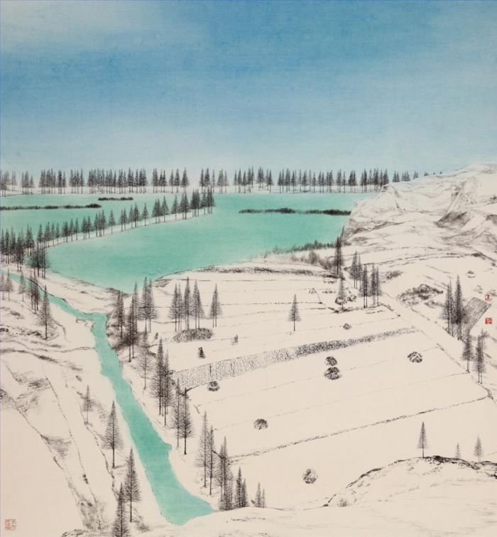 Zhu Jian Chinesische Kunst - Schnee auf dem Flussband in diesem Jahr