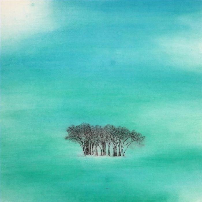 Zhu Jian Chinesische Kunst - Strecken Sie sich inmitten von Blau und Grün