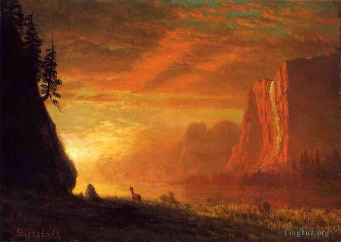 Albert Bierstadt Ölgemälde - Hirsch bei Sonnenuntergang