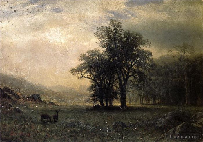 Albert Bierstadt Ölgemälde - Hirsch in einer Landschaft