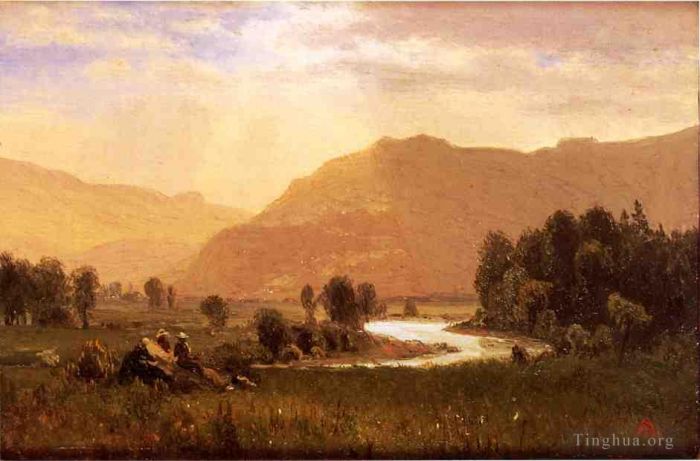 Albert Bierstadt Ölgemälde - Figuren in einer Hudson River-Landschaft