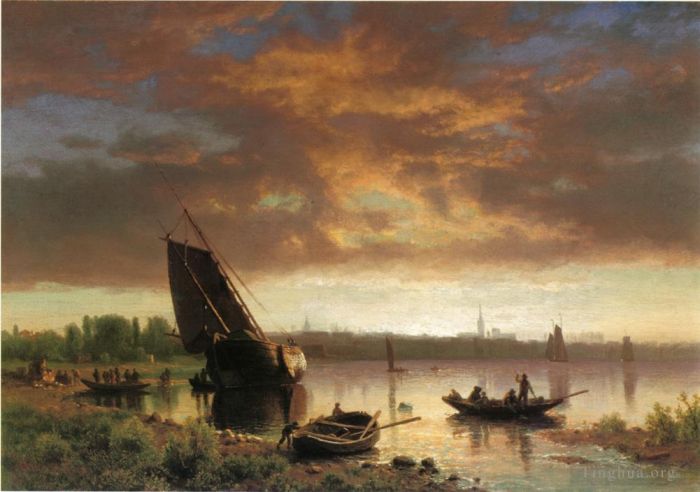 Albert Bierstadt Ölgemälde - Hafenszene