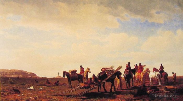 Albert Bierstadt Ölgemälde - Indianer unterwegs in der Nähe von Fort Laramie