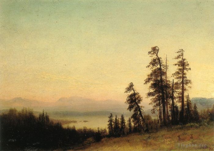 Albert Bierstadt Ölgemälde - Landschaft mit Hirsch
