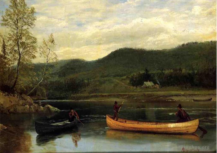 Albert Bierstadt Ölgemälde - Männer in zwei Kanus