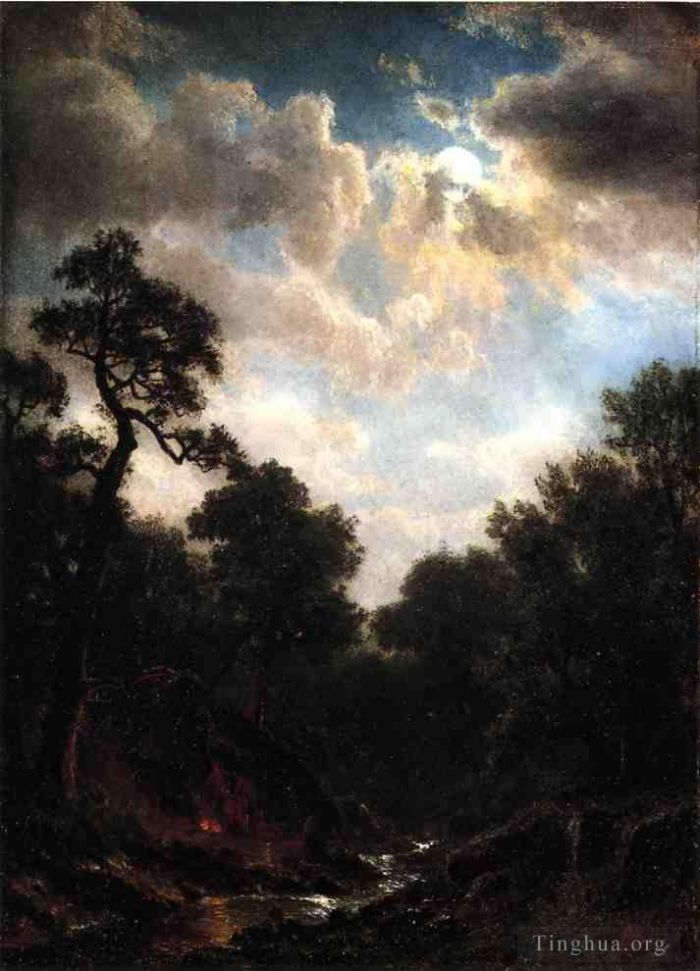 Albert Bierstadt Ölgemälde - Mondbeschienene Landschaft