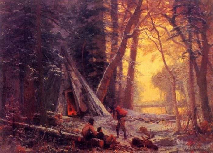 Albert Bierstadt Ölgemälde - Moose HuntersCamp