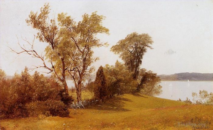 Albert Bierstadt Ölgemälde - Segelboote auf dem Hudson bei Irvington