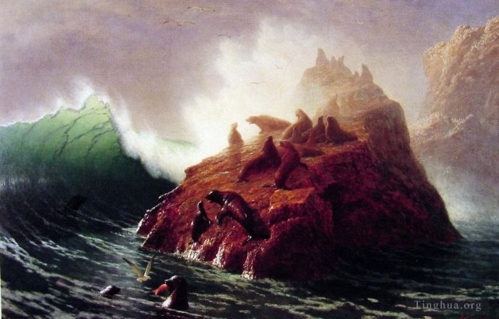 Albert Bierstadt Ölgemälde - Seal Rock Luminismus-Meereslandschaft