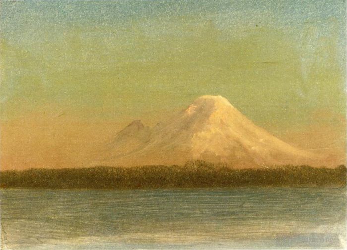 Albert Bierstadt Ölgemälde - Schneebedeckter Berg bei Twilight-Luminismus-Meereslandschaft