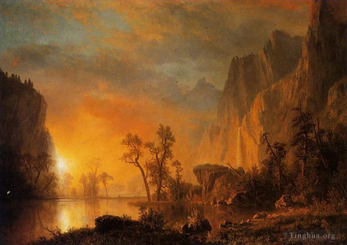 Albert Bierstadt Ölgemälde - Sonnenuntergang in den Rocky Mountains