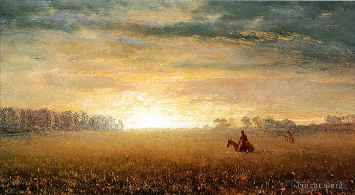 Albert Bierstadt Ölgemälde - Sonnenuntergang der Prärien