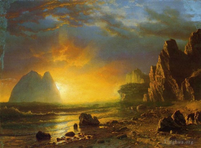 Albert Bierstadt Ölgemälde - Sonnenuntergang an der Küste