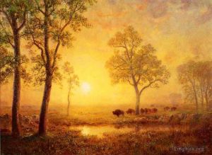Albert Bierstadt Werk - Sonnenuntergang auf dem Berg