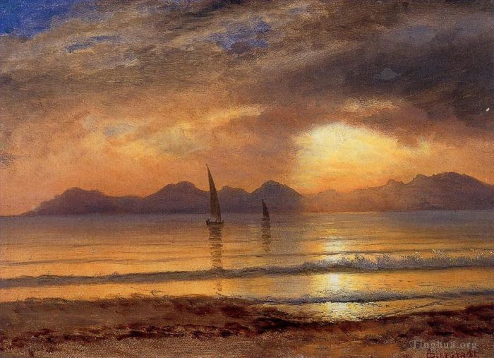 Albert Bierstadt Ölgemälde - Sonnenuntergang über einem Bergsee