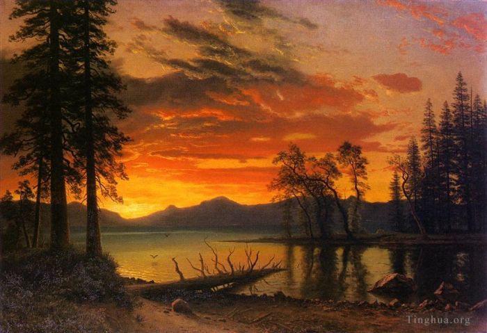 Albert Bierstadt Ölgemälde - Sonnenuntergang über dem Fluss