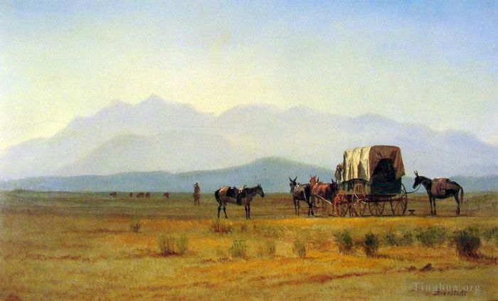 Albert Bierstadt Ölgemälde - Vermessungswagen in den Rocky Mountains