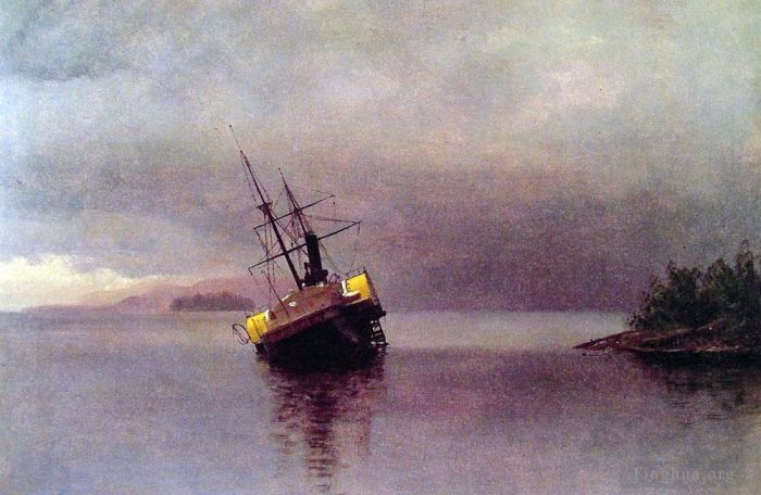 Albert Bierstadt Ölgemälde - Wrack der Ancon in der Luminismus-Meereslandschaft der Loring Bay