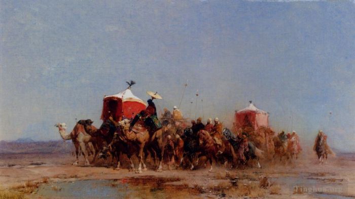 Alberto Pasini Ölgemälde - Wohnwagen in der Wüste