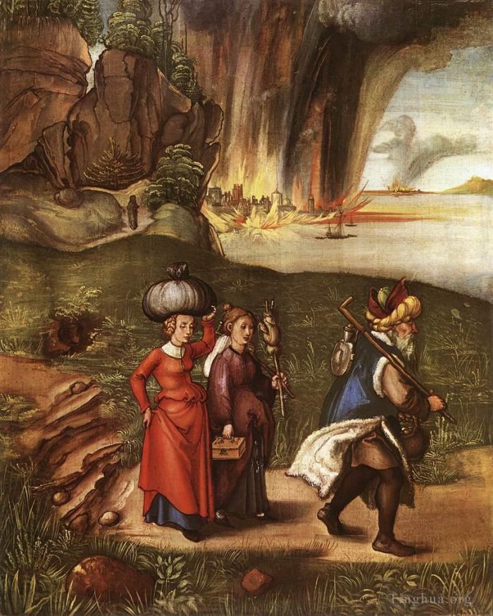 Albrecht Dürer Ölgemälde - Lot flieht mit seinen Töchtern aus Sodom