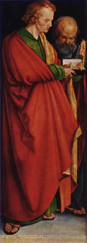 Albrecht Dürer Ölgemälde - Die vier Apostel verließen einen Teil von St. Johannes und St. Petrus