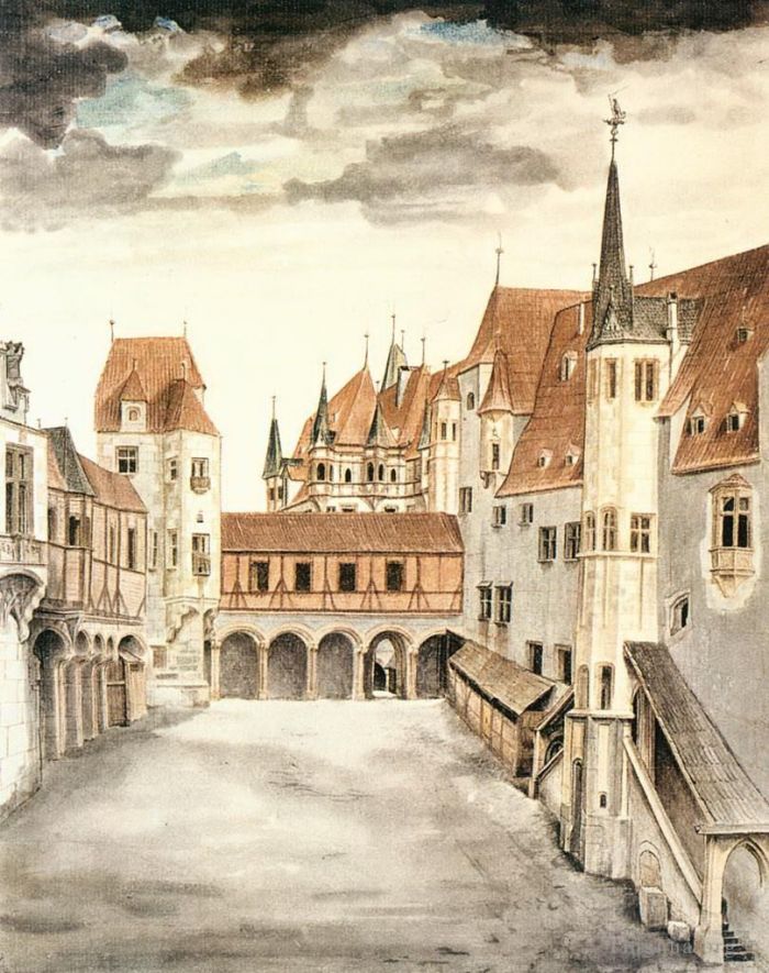 Albrecht Dürer Andere Malerei - Innenhof des ehemaligen Schlosses in Innsbruck mit Wolken