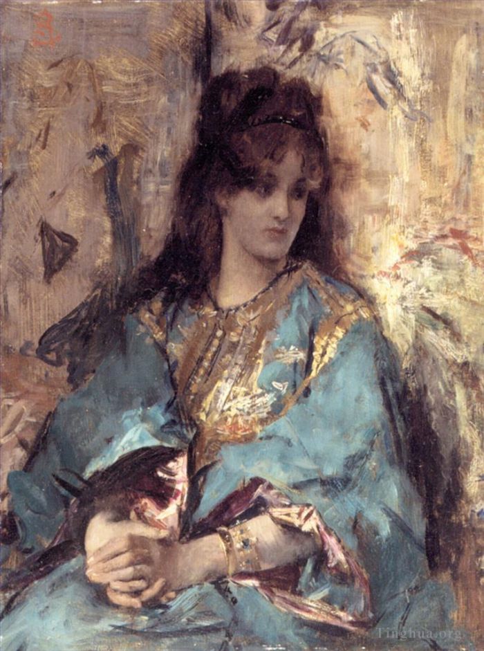 Alfred Émile Léopold Stevens Ölgemälde - Eine sitzende Frau in orientalischer Kleidung