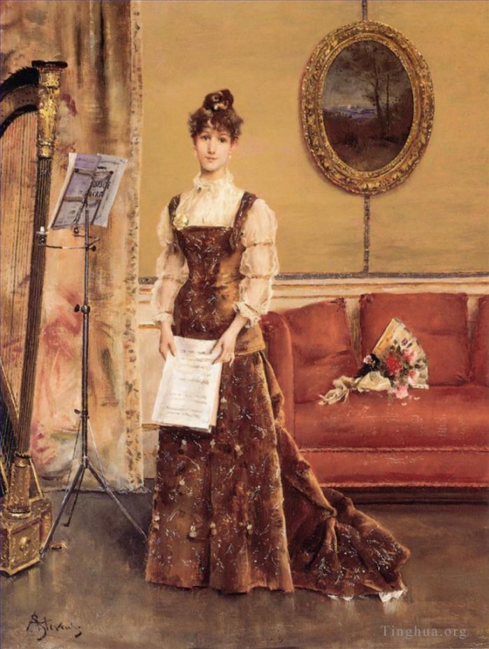 Alfred Émile Léopold Stevens Ölgemälde - Le Femme a la Harpe