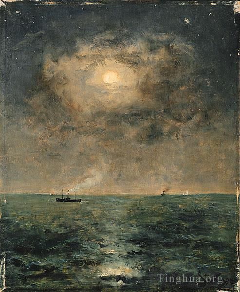 Alfred Émile Léopold Stevens Ölgemälde - Mondbeschienene Meereslandschaft Alfred Stevens