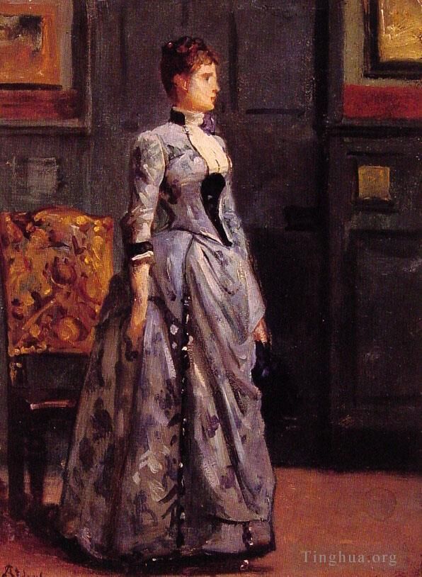 Alfred Émile Léopold Stevens Ölgemälde - Porträt einer Frau in Blau