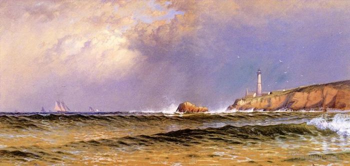 Alfred Thompson Bricher Ölgemälde - Küstenszene mit Leuchtturm