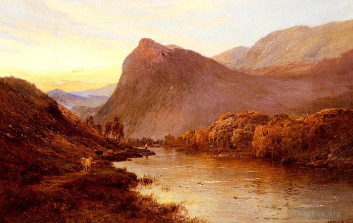 Alfred de Breanski Ölgemälde - Sonnenuntergang im Glen