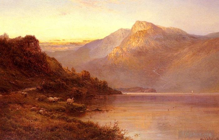 Alfred de Breanski Ölgemälde - Sonnenuntergang am Loch